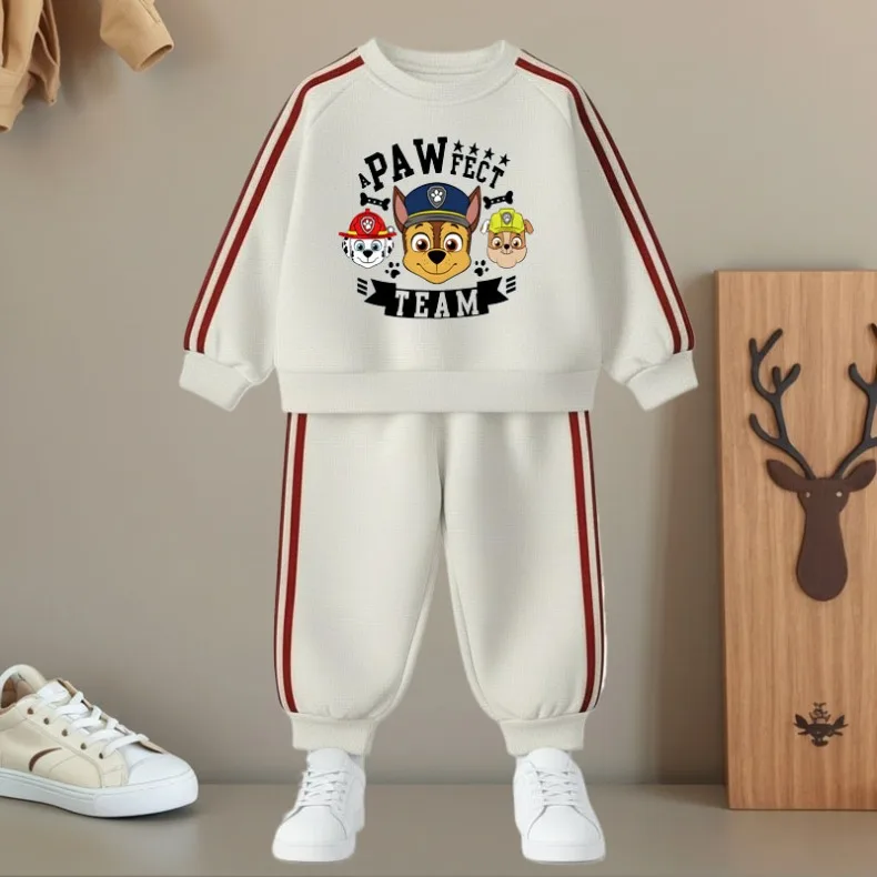 Kinder Herbst Neuheit Seitenstreifen Lange Hosen-Sets O-Ausschnitt Lässige Sweatshirts und Hosen Zweiteilige Sets Paw Patrol Jungen Mädchen Trainingsanzug – Detail 3