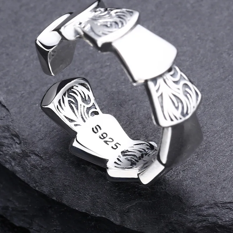 Wholesale 925 sterling silver stone pattern ring men's live ring vine thai silver retro distressed personalized jewelry