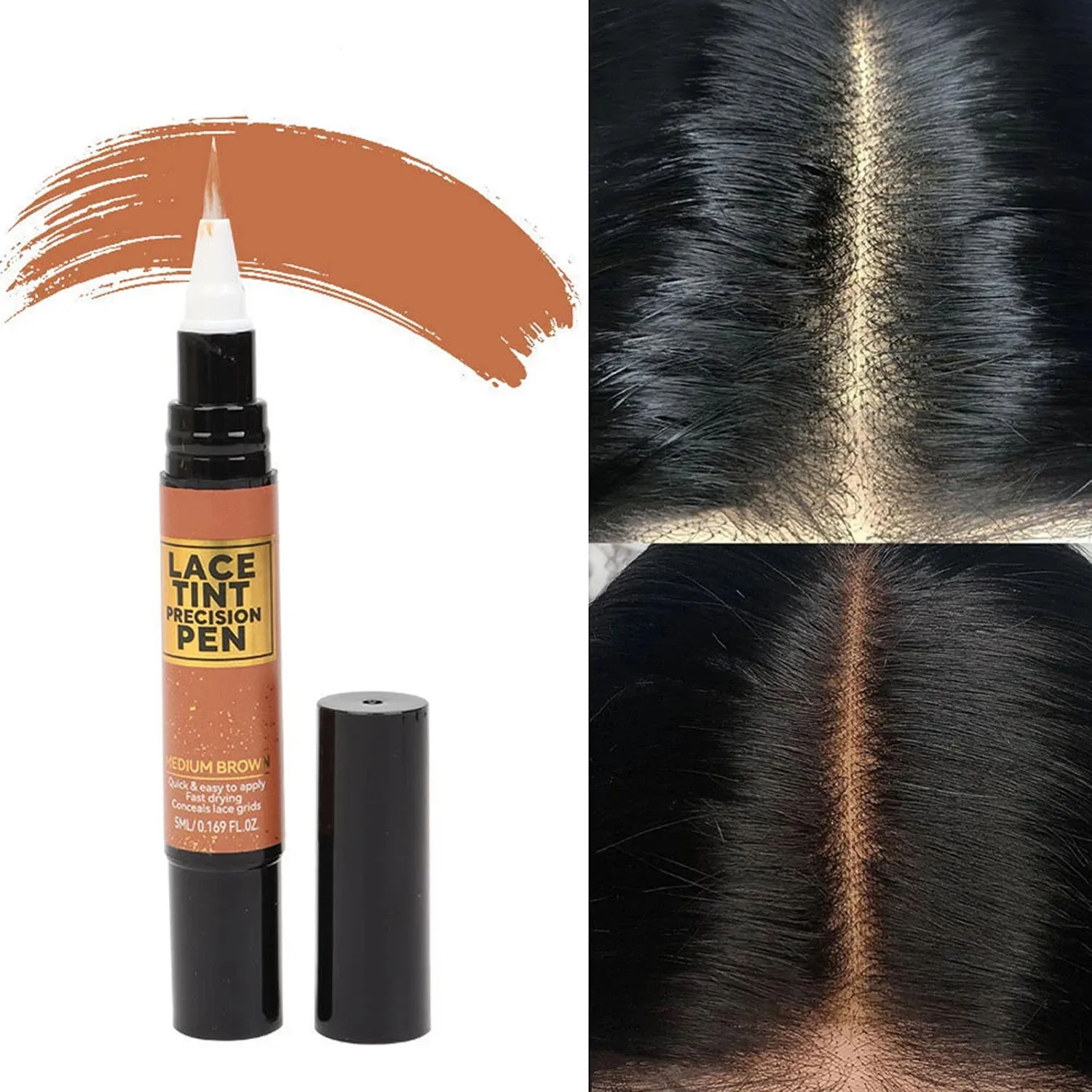 Caneta de separação de precisão de renda colorida médio marrom escuro 5ml caneta de matiz de renda com aplicador de escova para reparo de peruca acabamento sem costura