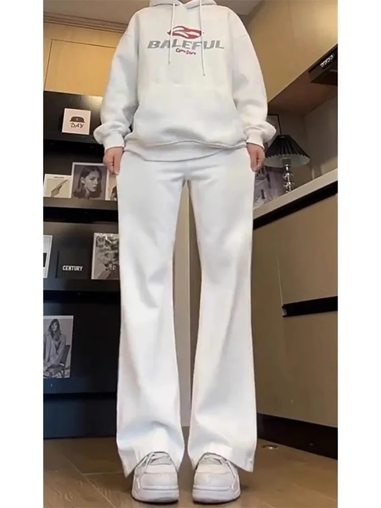 

Cleanfit White Bell Bot Knife Denim Jeans Men's Autumn Winter High Street Tall Slim Straight Leg Pants