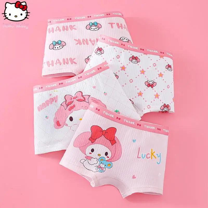 4 قطعة سانريو جديد بنات Kawaii أنيمي ملابس داخلية قطنية Kuromi طالب الكرتون شقة الزاوية السراويل موضة لينة الراحة أسفل السراويل
