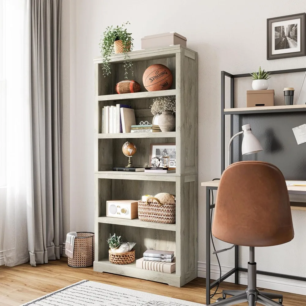 LINSY HOME-Bibliothèque à 5 étagères, présentoir sur pied, étagères de rangement, bibliothèque haute de 68 pouces, meubles de décoration d'intérieur