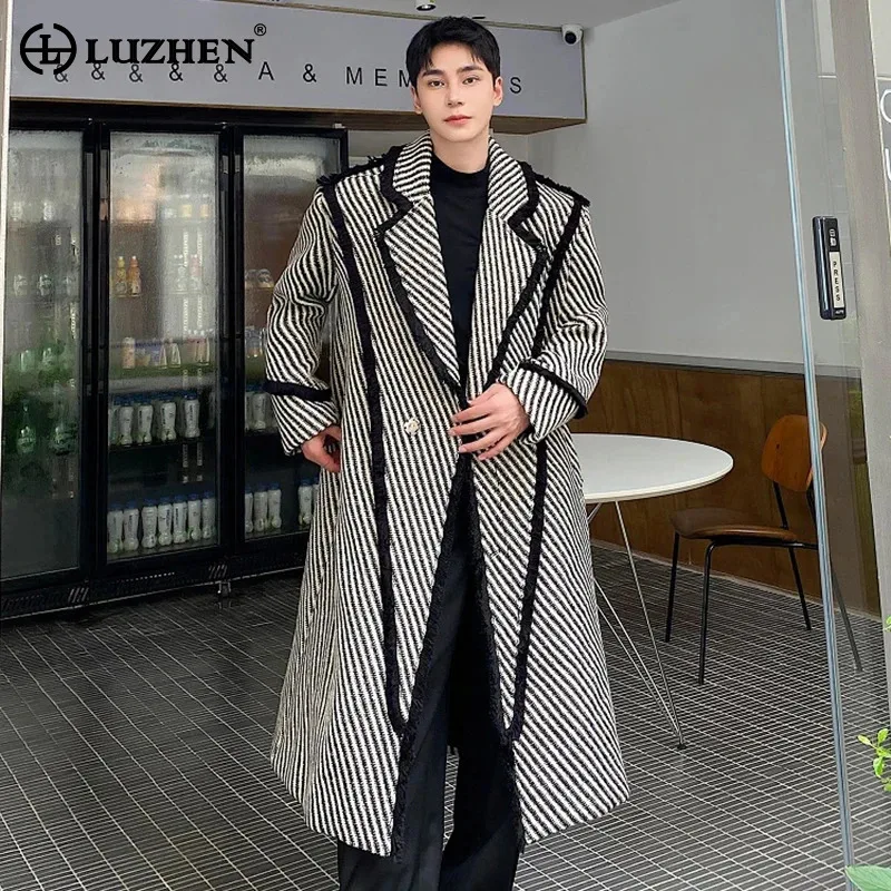 

LUZHEN 2024 New Stylish Woolen Long Trench Coat Men's Elegant Thickened Lapel Overcoat Korean Windbreaker Trendy Clothes LZ5198