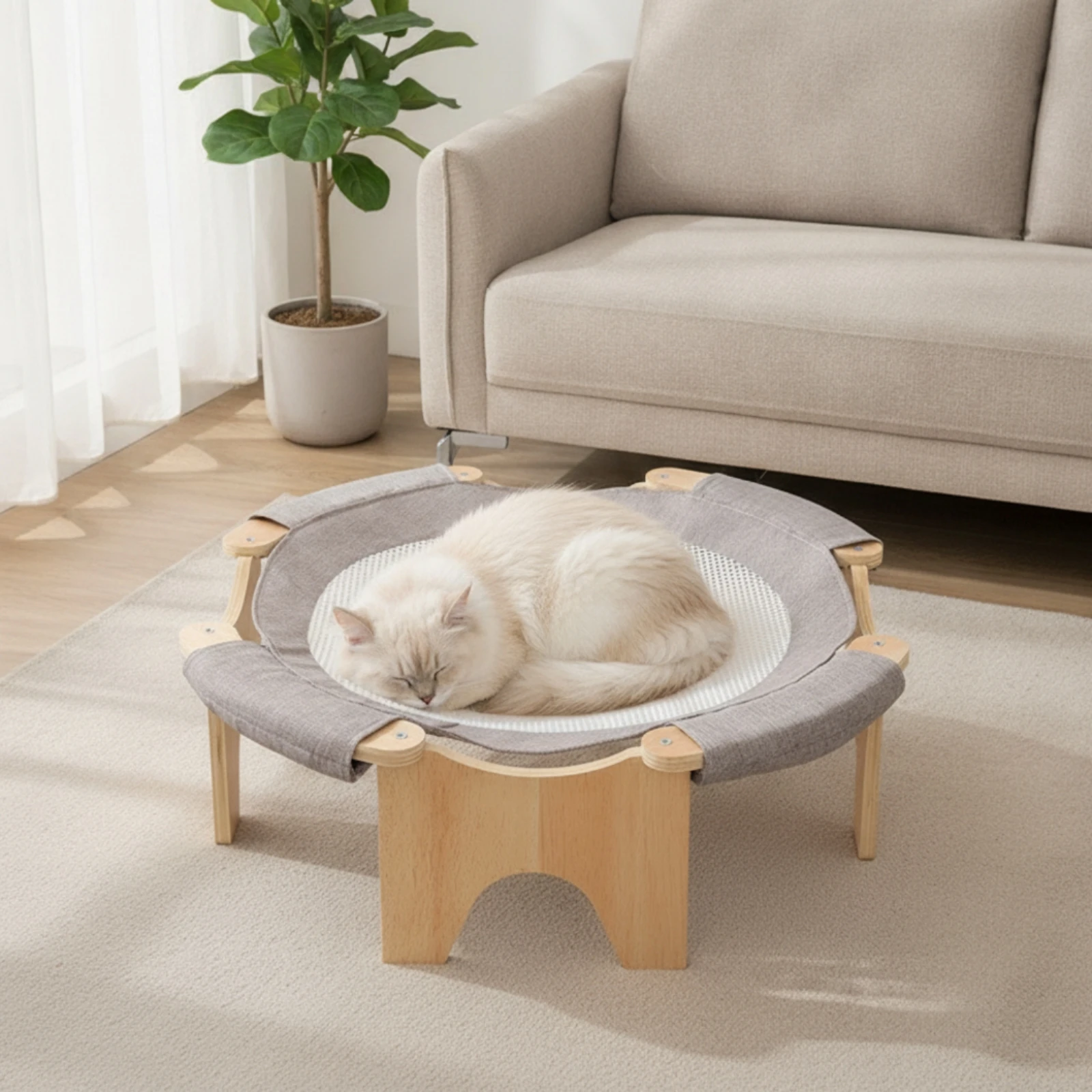 Elevated Cat Bed Breathable Raised Cat Bed Furniture Octagonal Padded for Cats, Indoor