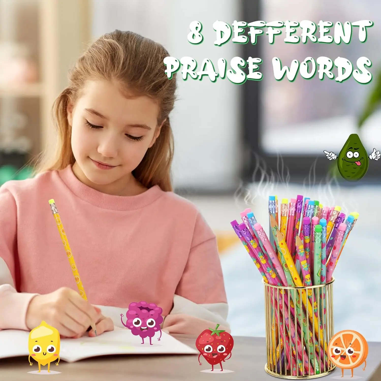 Smelly Pencils for Kids Inspirational H Pencils with Erasers Cylinder Colorful Fun Wood Pencils Motivational Graphite