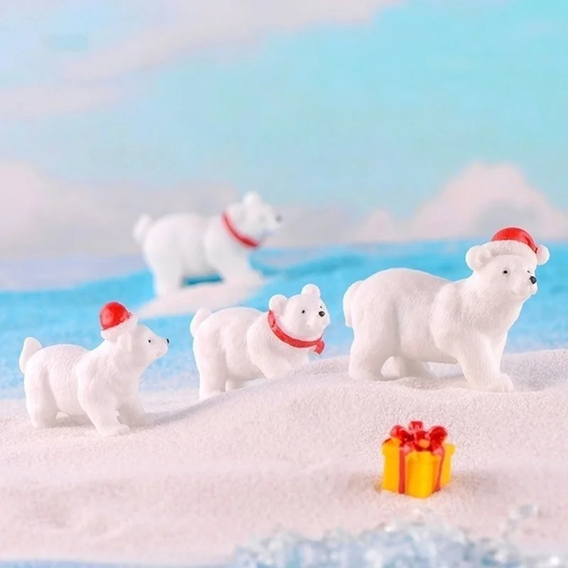3PCS/Set Animal Miniature Christmas Polar Bear Figurines Garden Micro Snow Landscape DIY Accessories Suitable Home Supplies