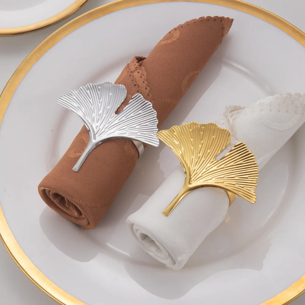 4/6PCS Ginkgo Napkin Rings Metal Napkin Buckle Leaf Holders Table Decoration For Christmas Thanksgiving Napkin Rings Accessories