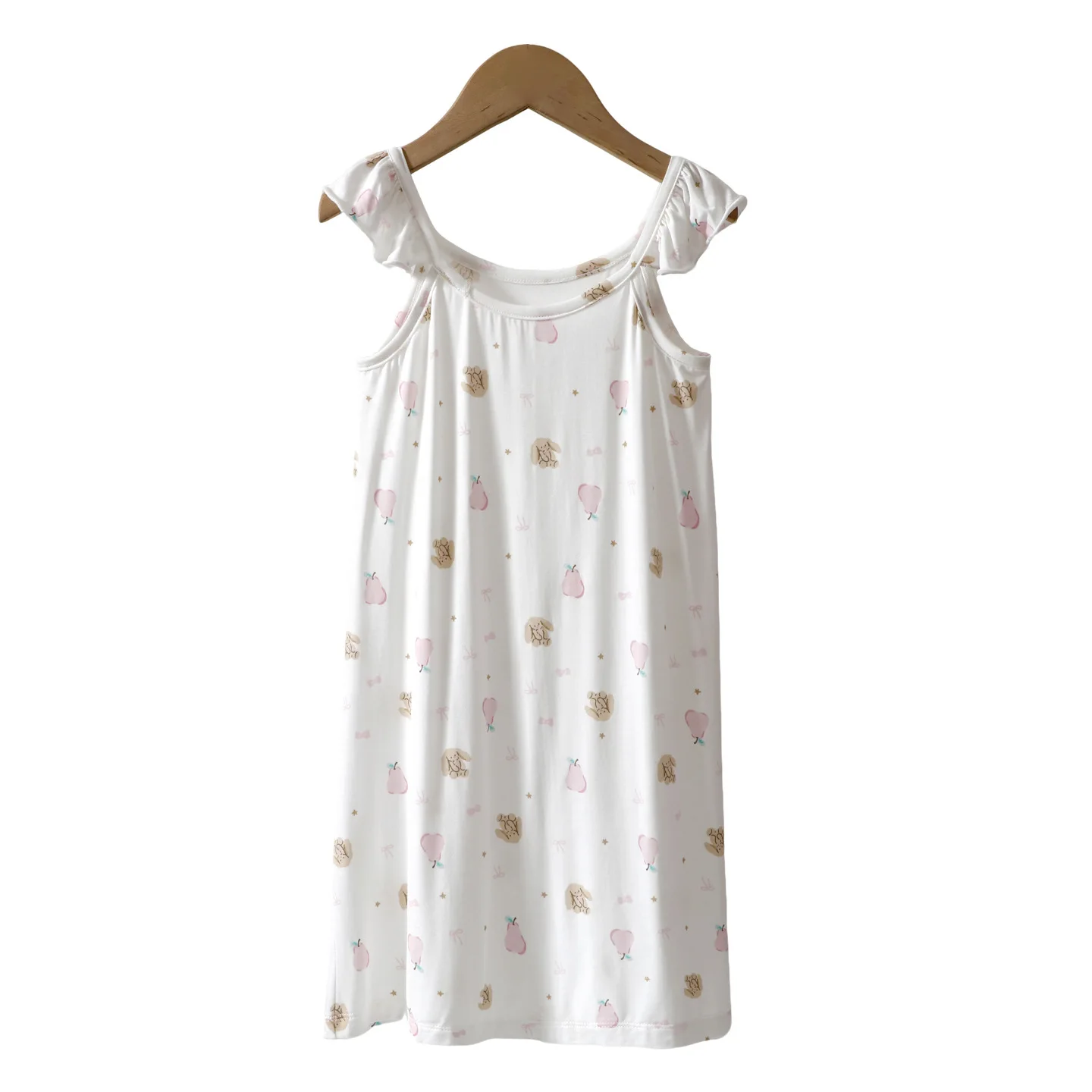 Kids Cotton Summer Night Gowns Pear Print Girl's Nightwear Ruffle Sleece Girls Night Dresses Sweet Sleepdress for Girl