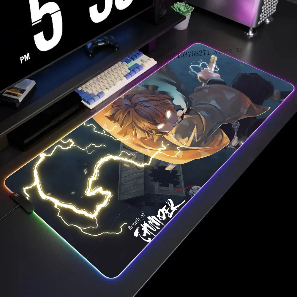 

Zenitsu Agatsuma Anime Demon Slayer Mousepad XXL RGB Gaming Mouse Pads HD Black Gamer Accessories Large LED