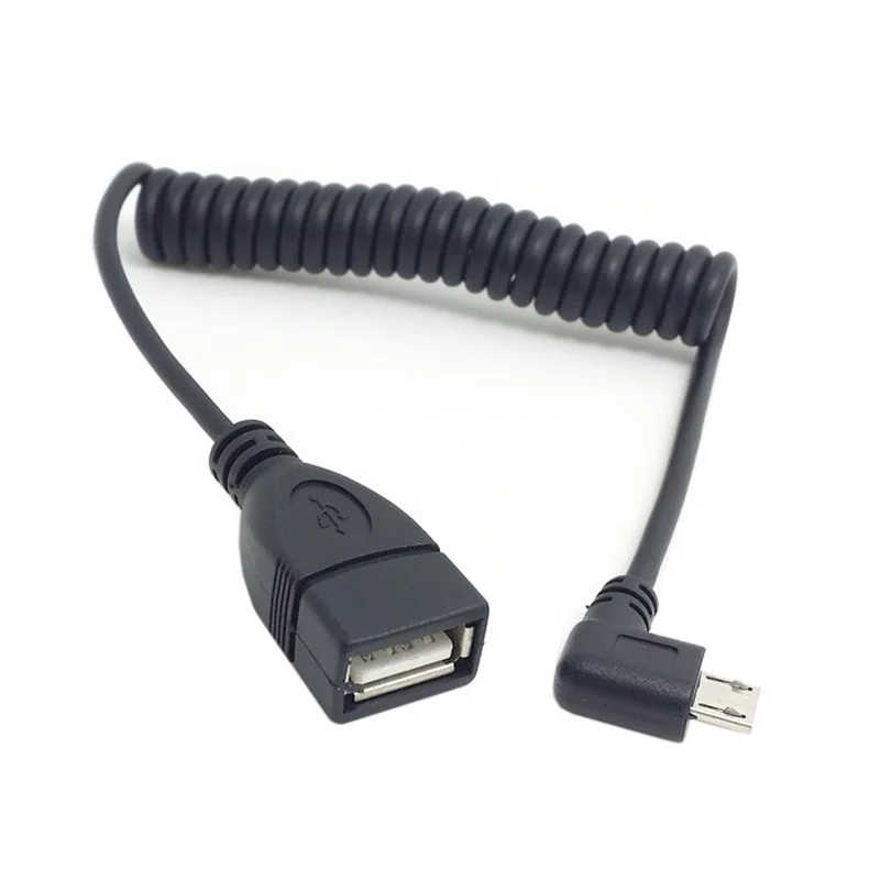 Spring Spiral Coiled 90 Degree Right Angled Micro USB 5Pin OTG Connector to USB Female Extension Stretch Cable
