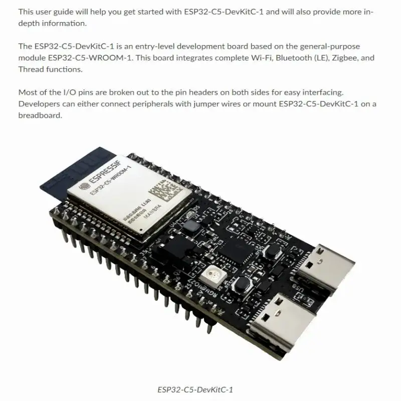 

Плата разработки ESP32-C5-DevKitC-1 Плата разработки 2,4 и 5 ГГц двухдиапазонный Wi-Fi 6