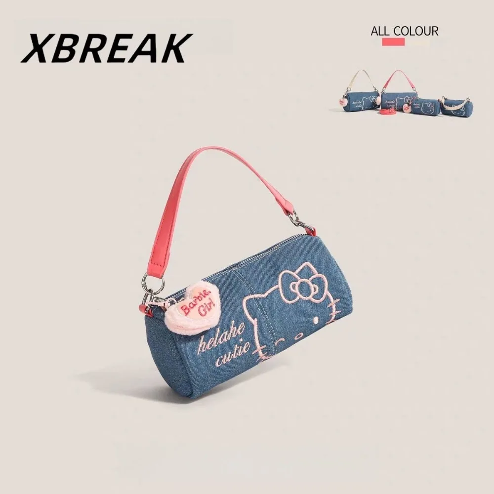 Kawaii HelloKitty حقائب النساء الدنيم حقيبة يد الكرتون حمل اسطوانة حقيبة الكتف حقيبة كروسبودي الفتيات المحفظة هدايا عيد الميلاد