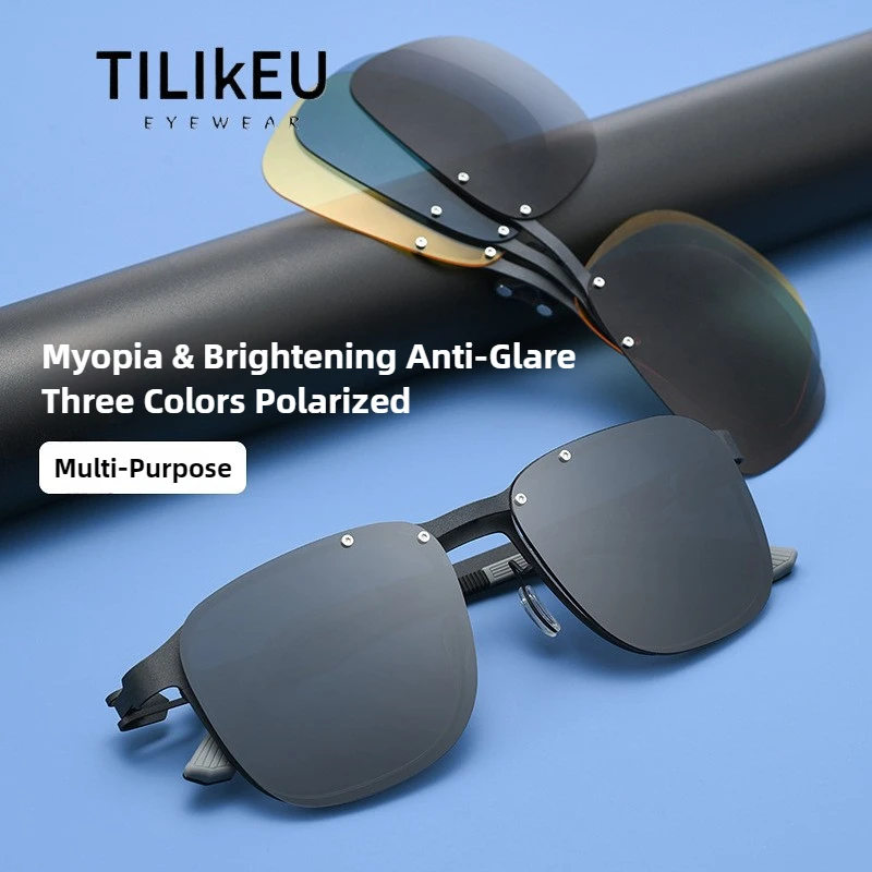 

New Arrival Magnetic Polarized Sunglasses For Men 5 in 1 Pure Titanium Clip on Anti-Glare Night Vision Sunglasses Women UV400