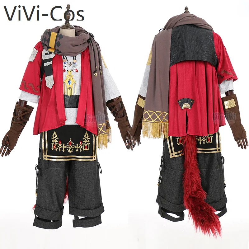 Game Final Fantasy FF14 Gurahattiya Battle Suit Uniform Graha Tia Little Red Cat Cosplay Costume Halloween Party Outfit