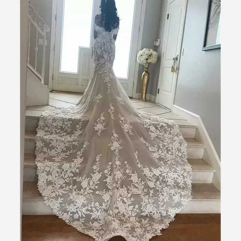 Personalizado querida renda apliques sereia vestido de casamento trem varredura robe de mariée fora do ombro vestidos de noiva vintage