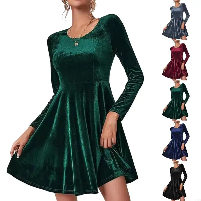 

Women's Long-Sleeved Cocktail A-Line Dress 6XDA