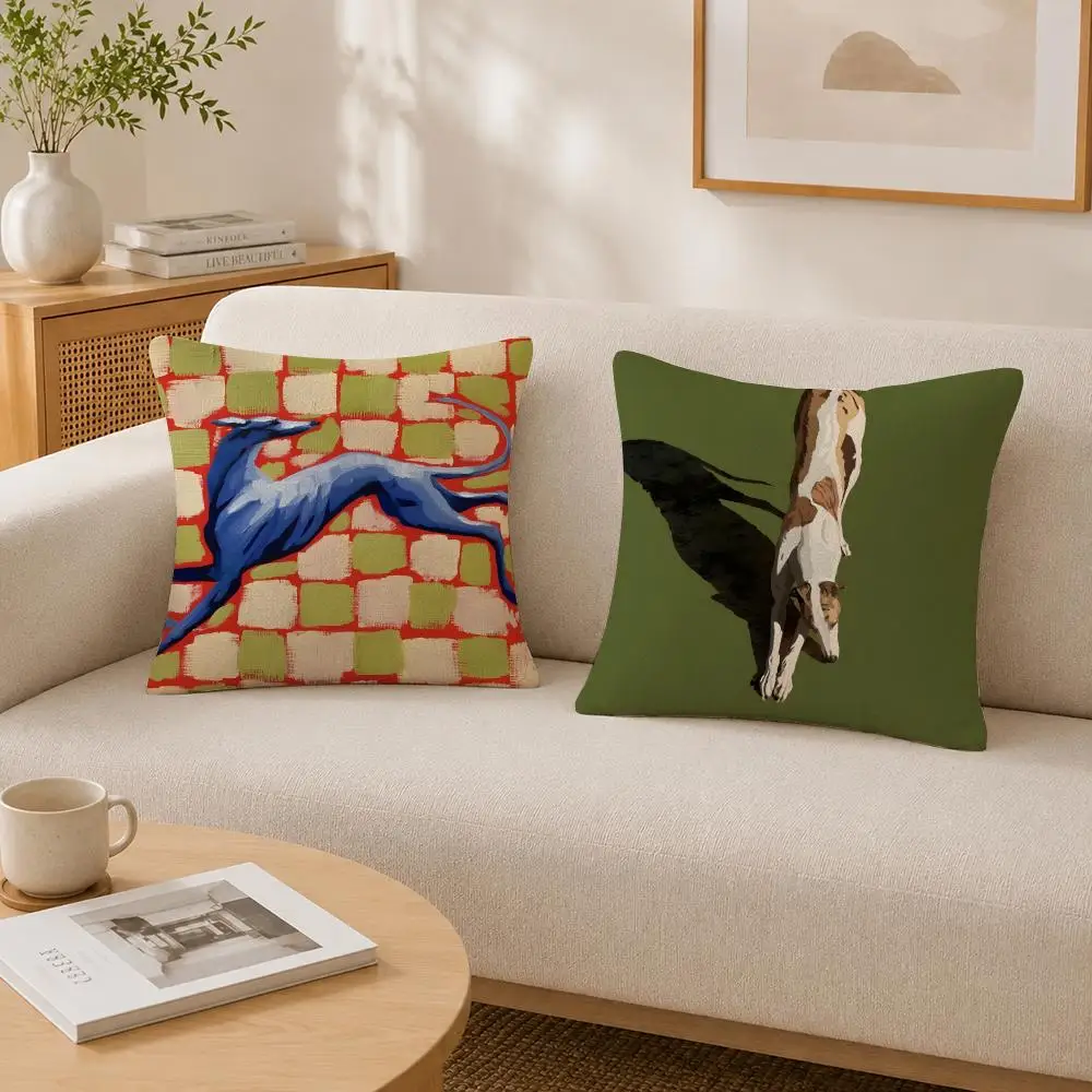 Dog Breed Greyhound Cushion Cover Soft Fluffy Short Plush  Pillow Case  Sofa Bed Home Decor