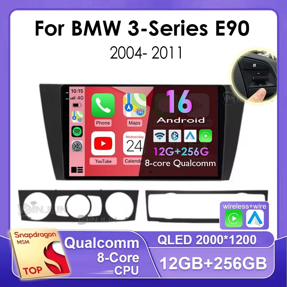 Autoradio Android 16 para BMW Serie 3 bmw e90 E91 E92 E93 2005-2013 Reproductor Multimedia Radio para Auto Compatible con Carplay Inalámbrico Auto bt