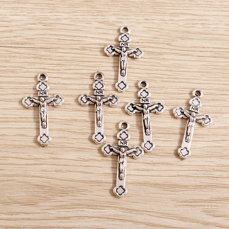 Tusember 20 Stück 15*27mm Legierungsanhänger Jesus-Kreuz-Anhänger für Halsketten, Ohrringe, DIY, handgefertigter religiöser Schmuck, Bastelbedarf – Detail 4