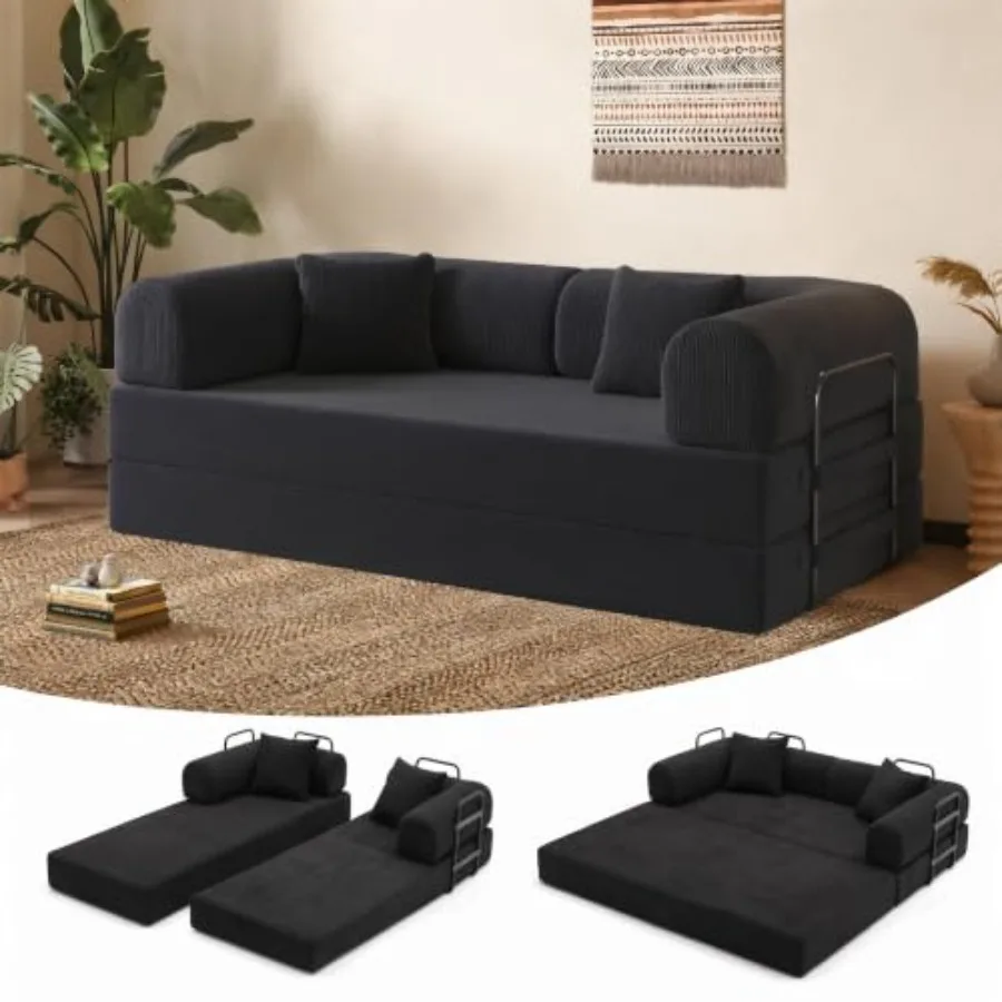 Convertible Sofa Bed Boneless Couch Folding Sofa for Small Spaces Gray Modern Design with Memory Foam Cushion and Easy One-Step