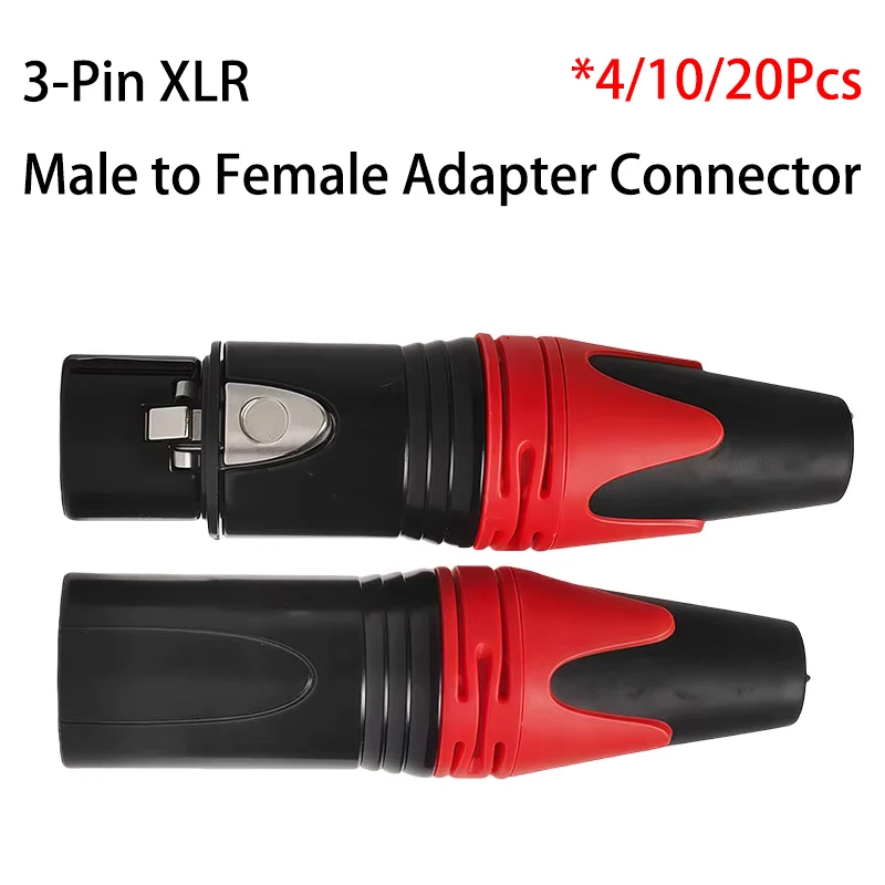 4/10/20Pcs 3-Pin XLR Male to Female Adapter Connector, Metal Shell Audio Microphone Plug Converter for Mic Amplifier Mixer