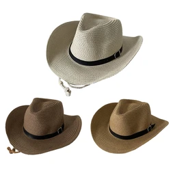 Damen-Strohhut für Sonnenhut, klassischer flacher Strandhut, Herren-Gartenhut Cowboy-Stil