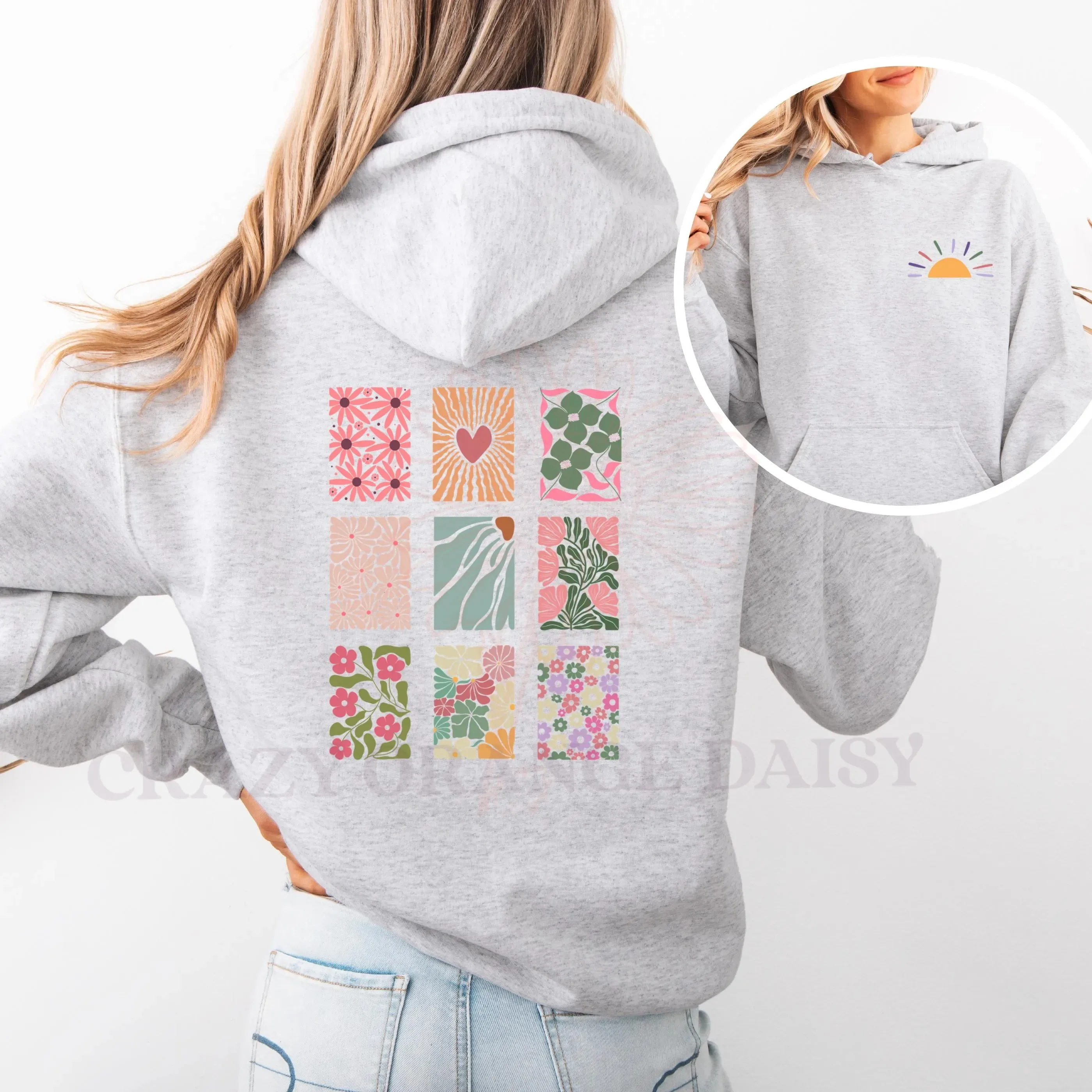 

Осенне-зимняя милая толстовка с капюшоном в стиле пэчворк с цветочным принтом и сердечком — модная хлопковая толстовка, стильная химерная толстовка