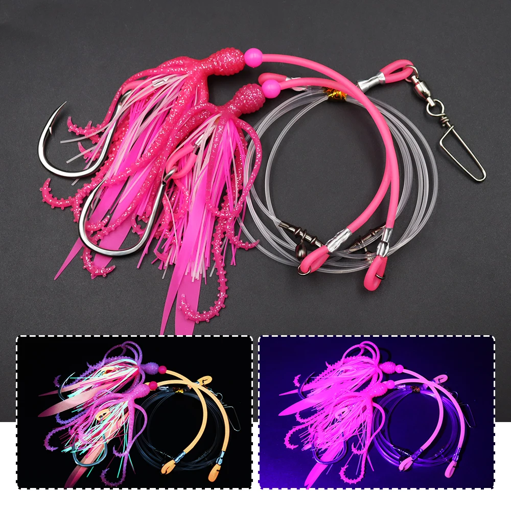 ZYZHE 1 Stück Tiefsee-Angelrig mit BKK-Haken, Weicher Oktopus-Köder für Hochsee-Angeln, Kabeljau- und Schnapper-Rigs – Detail 6