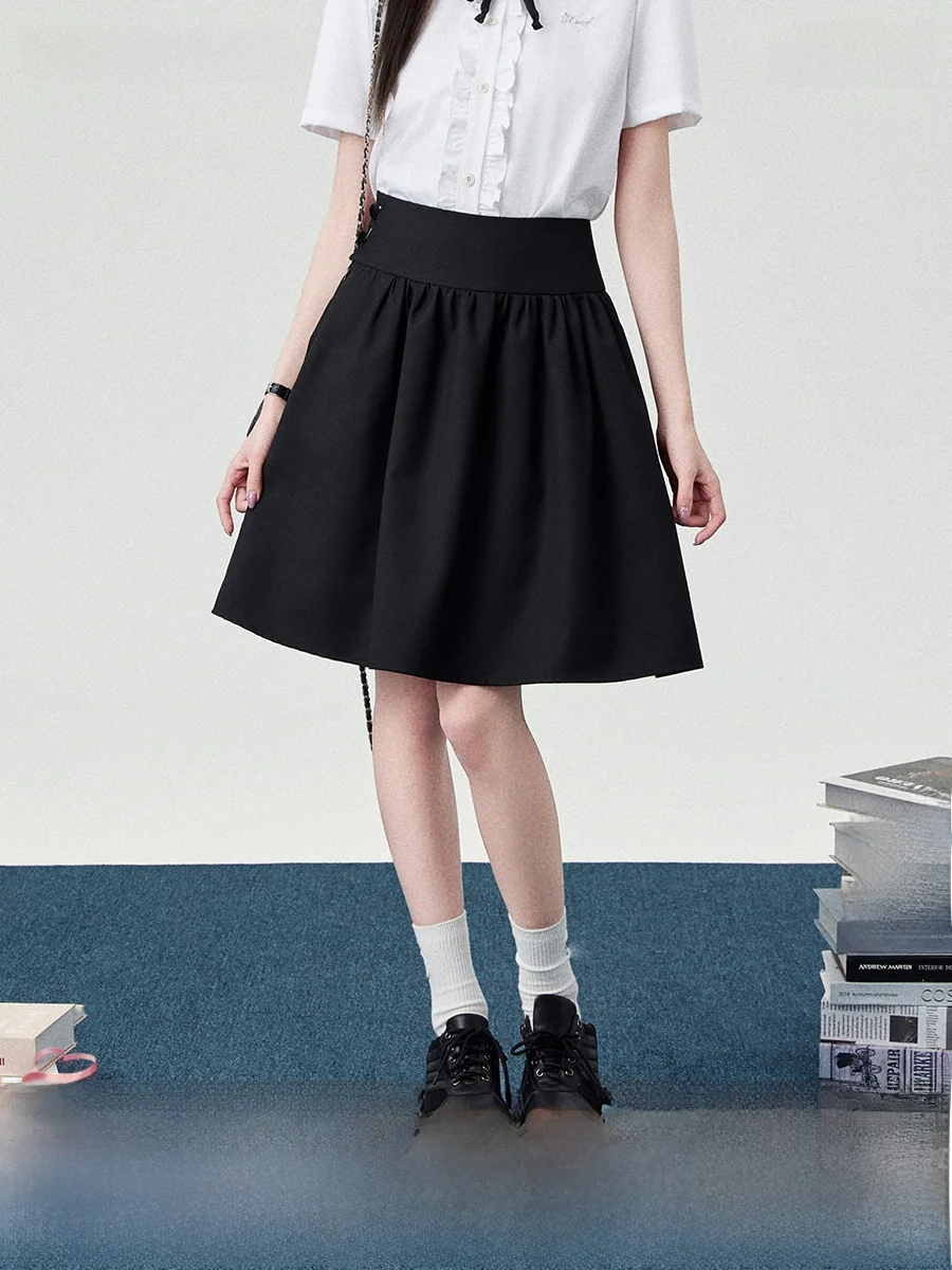 

Bla High Waist A-Line Skirt And Top Set for Women Spring 2026 College Sle Wide Waist Belt Tee Piece Faion Set