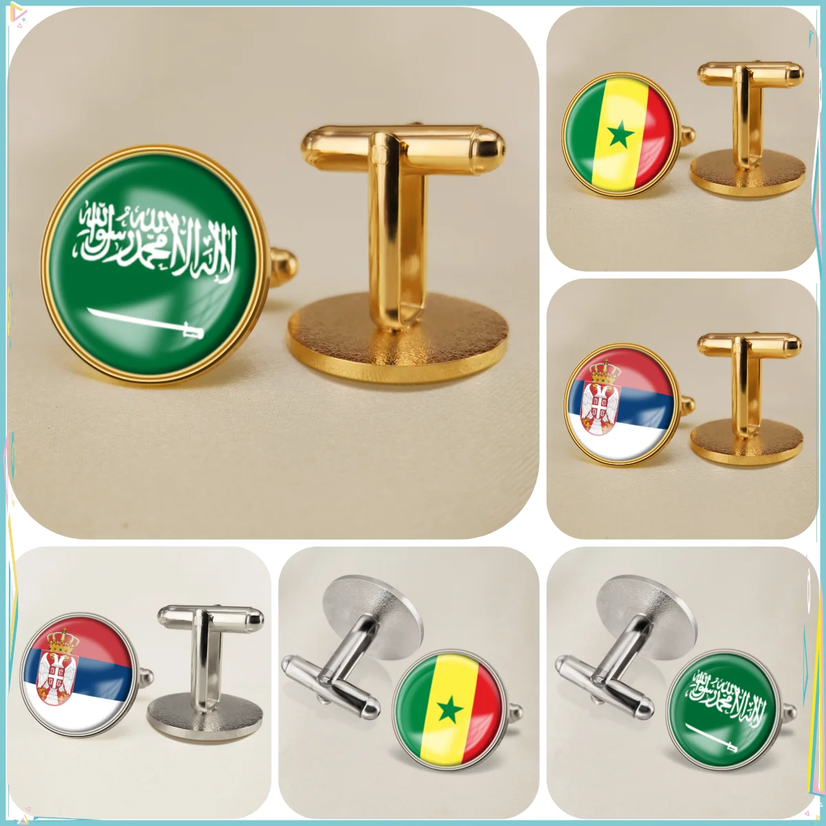 Saudi Arabia Senegal Serbia National Emblem Flag Cufflinks