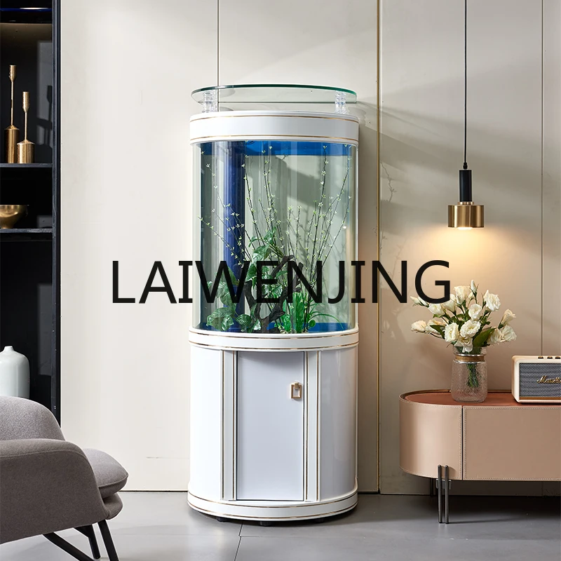 Light luxury European semi-circular bottom filter fish tank living room semi-circular glass goldfish tank ecological water-free