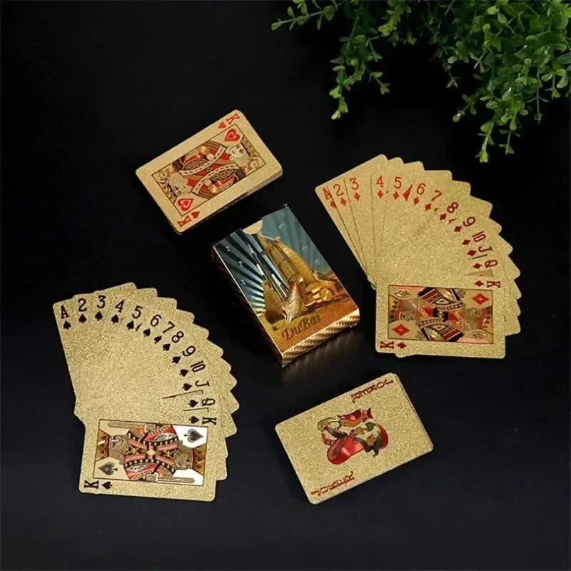 Dubai Gold Foil Poker Cards Waterproof Paper Playing Cards Party Table Gambling Board Games Poker Plastic Poker Collection Toy D