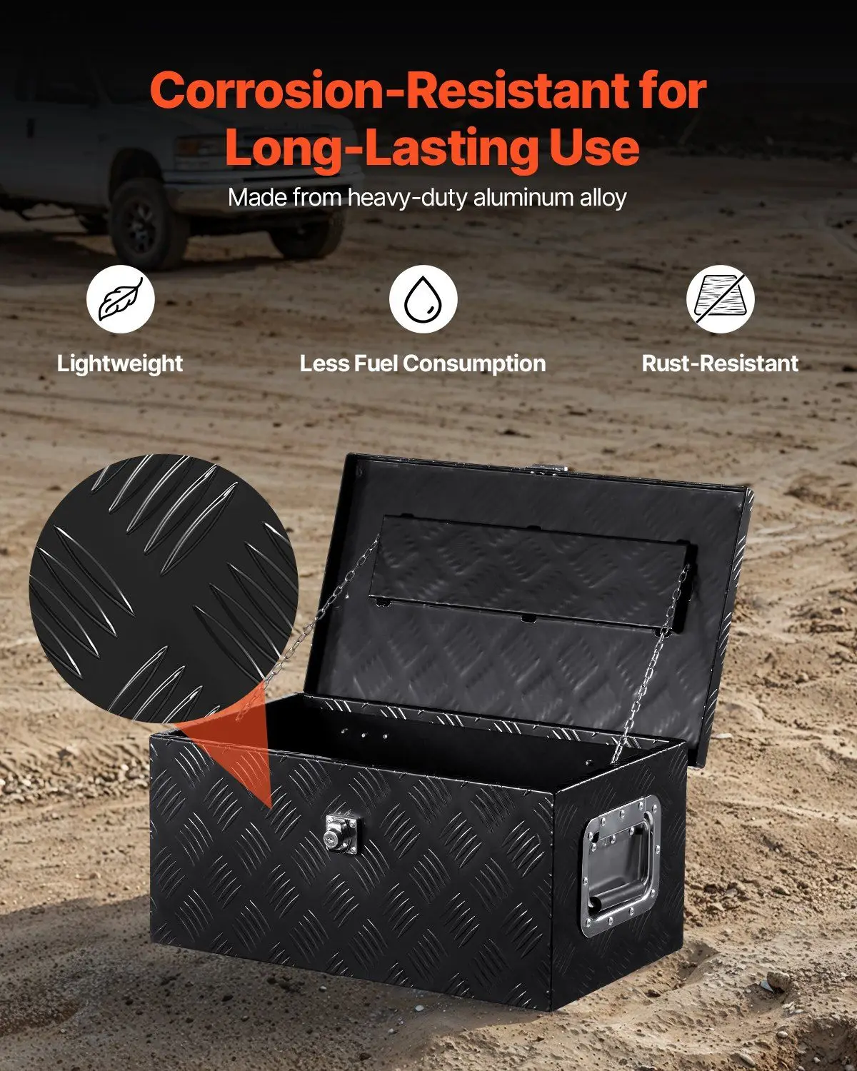 صندوق أدوات من الألومنيوم عالي التحمل مقاس 20 × 12 × 9.5 بوصة، تصميم خفيف الوزن مقاوم للعوامل الجوية لسرير بيك اب باللون الأسود #3