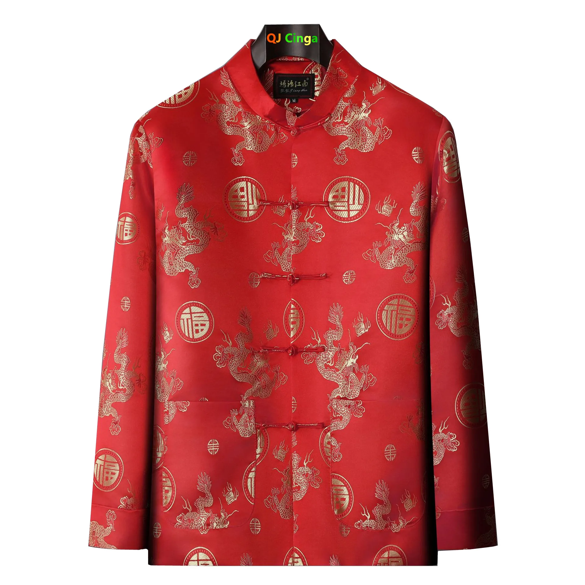

Men's Red Long-sleeve Jacket with Chinese-inspired Design, Printed Coat Featuring Chinese Motifs, Stylish/party/casual Top.