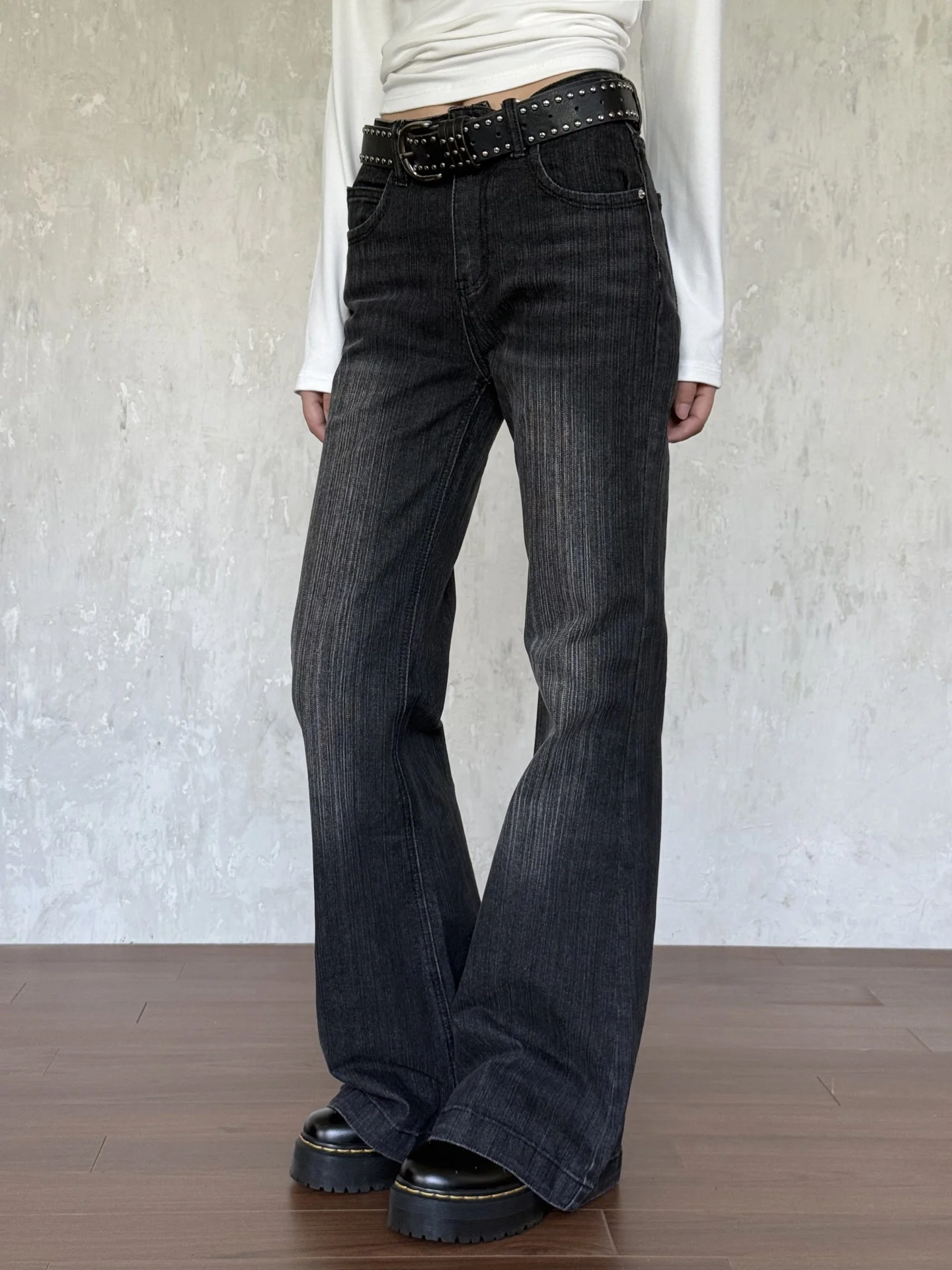 

Винтажные расклешенные джинсы с вертикальным бамбуковым узором, женские облегающие эластичные брюки длиной до пола, хлопковые джинсы с высокой талией