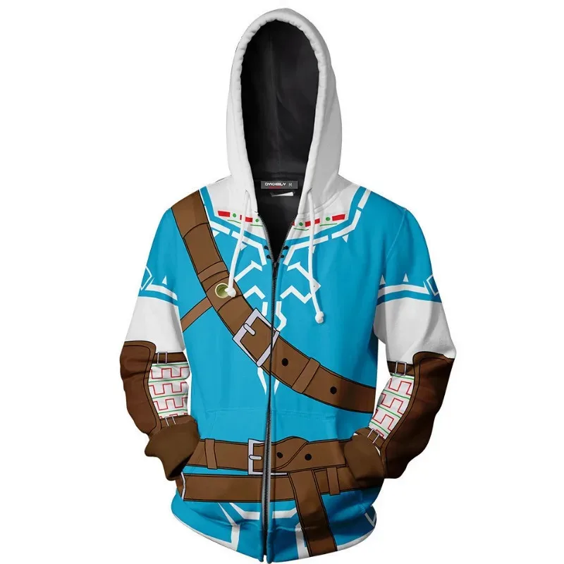 Cosplay lenda zelda link zíper até hoodies topos jaquetas anime impressão 3d moletom para adulto casaco masculino moda streetwear