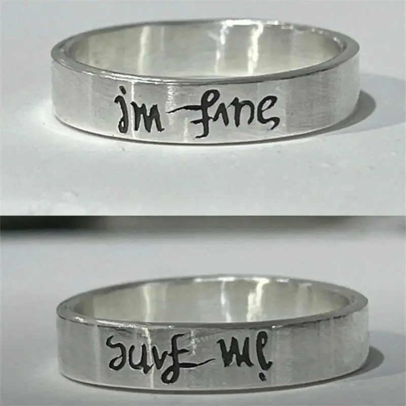 

I'm Fine,save Me Fashion Simple Silver Plated Letter Rings Personality Jewelry Accessories Gifts