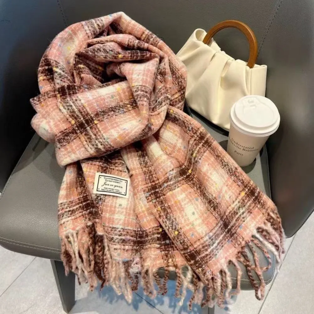 

New Windproof Winter Plaid Scarf Keep Warm Thick Cashmere Shawl Coldproof Candy Bean Scarf Women
