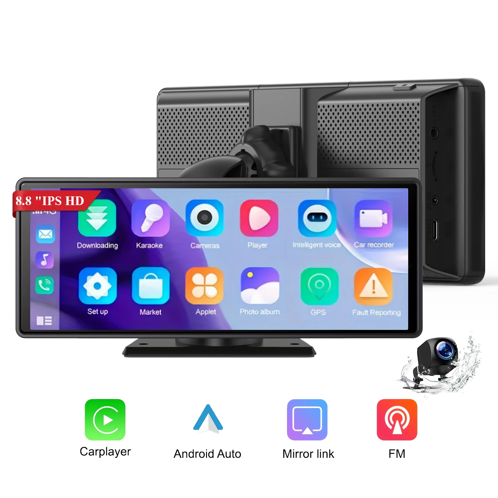 Android Auto Carplay Display 8.8’ HD Touchscreen for Car Stereo Backup Camera Car Radio with Mirror Link/Airplay/BT Hands-free