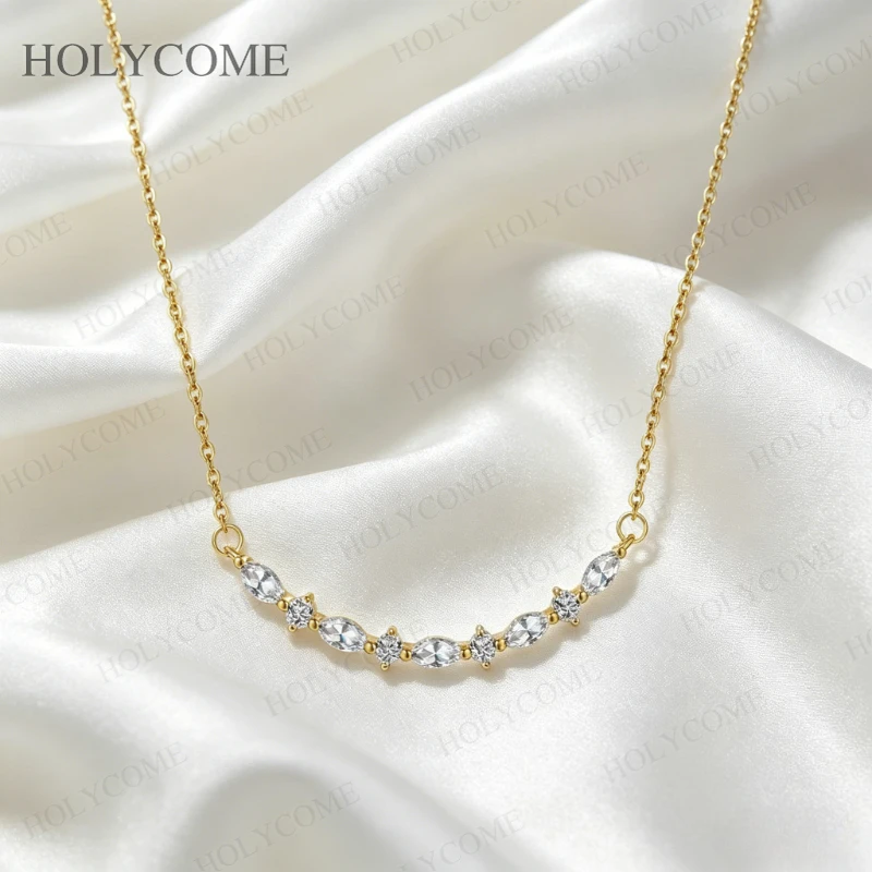 925 Sterling Silber Halskette mit gebogenem Moissanit-Anhänger im Marquise-Schliff, D-Farbe, minimalistischer Anhänger für Damen, für den täglichen Gebrauch, edler Schmuck – Detail 14
