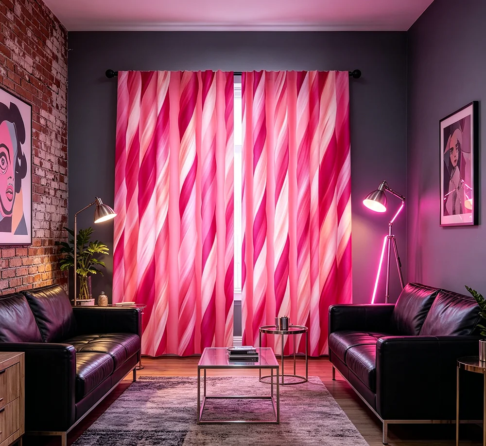 2PCS Digital Printed Curtains, Pink Twisted Satin Ribbon Bow Elegant, Modern Home Decor Style for Living Room Bedroom Decor