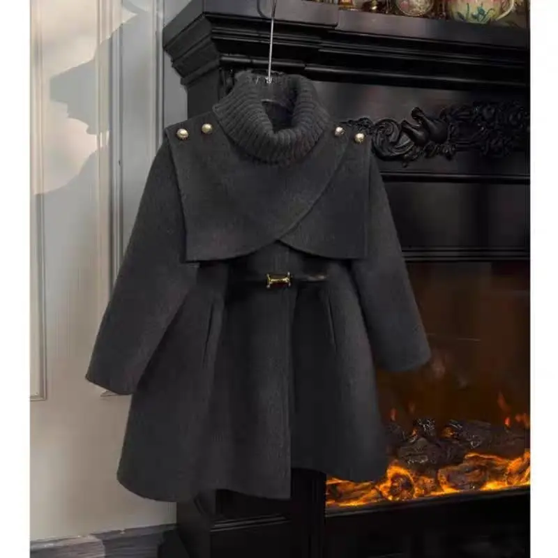 

Осенне-зимняя накидка + пальто для маленьких девочек, утепленное плюшевое теплое детское пальто для подростков, верхняя одежда meisje, детская одежда, верхняя одежда, пояс, От 3 до 13 лет