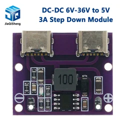 DC-DC 6V-36V to 5V 3A Step Down Module Buck Converter Dual Type-C USB Output With Working Indicator