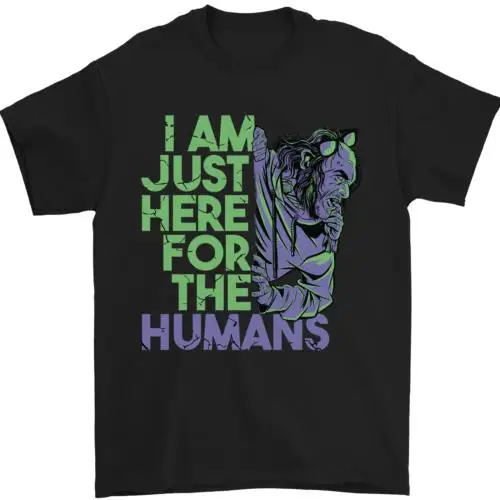 Halloween Zombie Just Here For the Humans Mens T-Shirt 100% Cotton