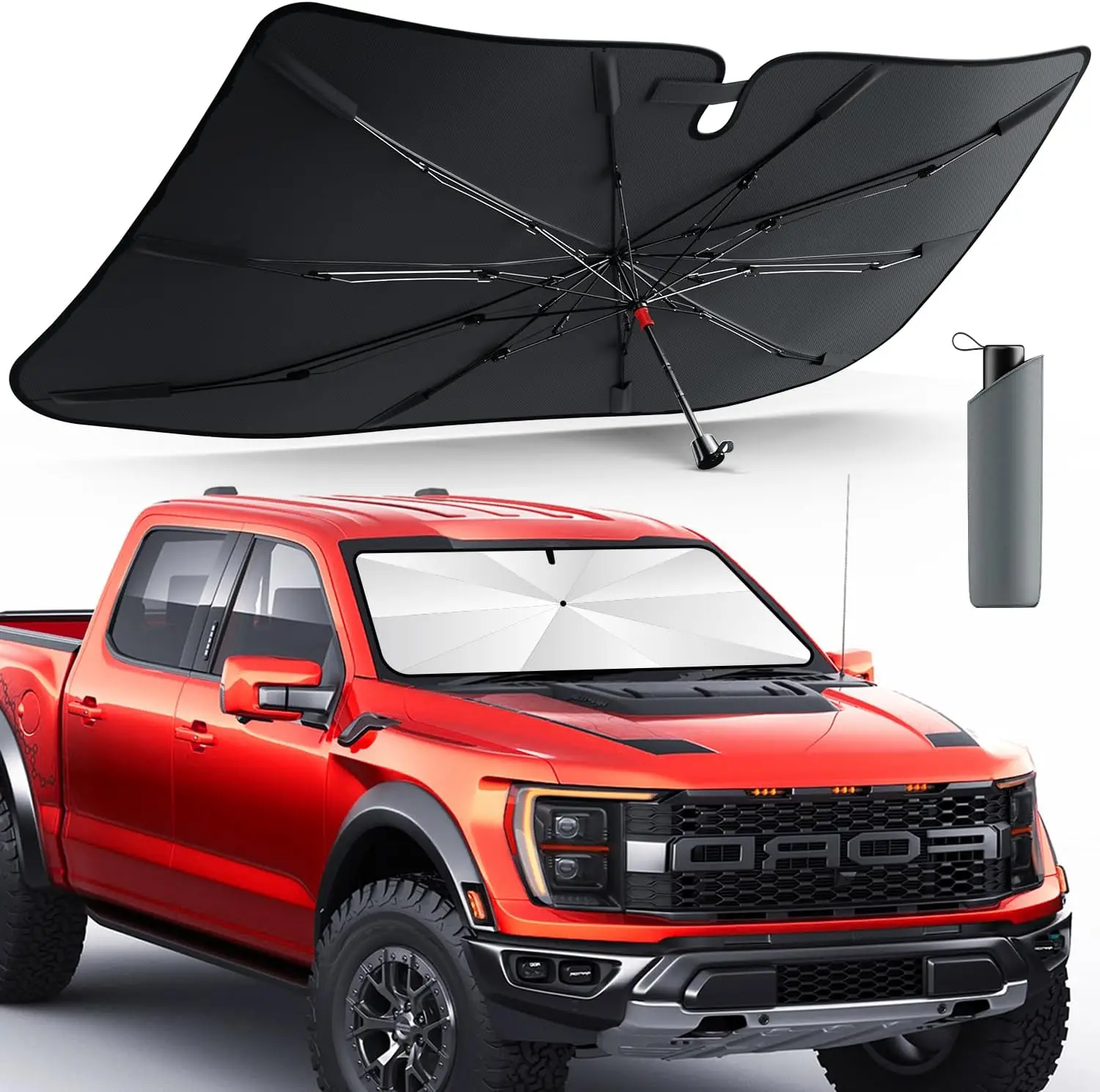 

Upgraded Car Windshield Sun Shade with Nano Cooling Coating - Blocks UV, Keeps Interior Cool, Universal Fit