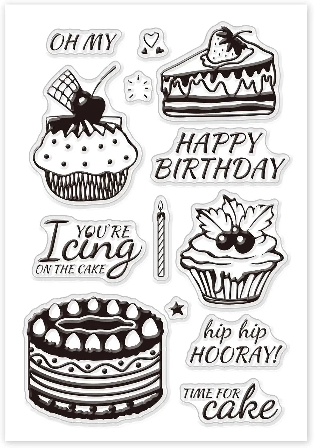 Birthday Cake Clear Stamps Silicone Stamp Cards Happy Birthday Blessing Words Clear Stamps for Card Making Decoration