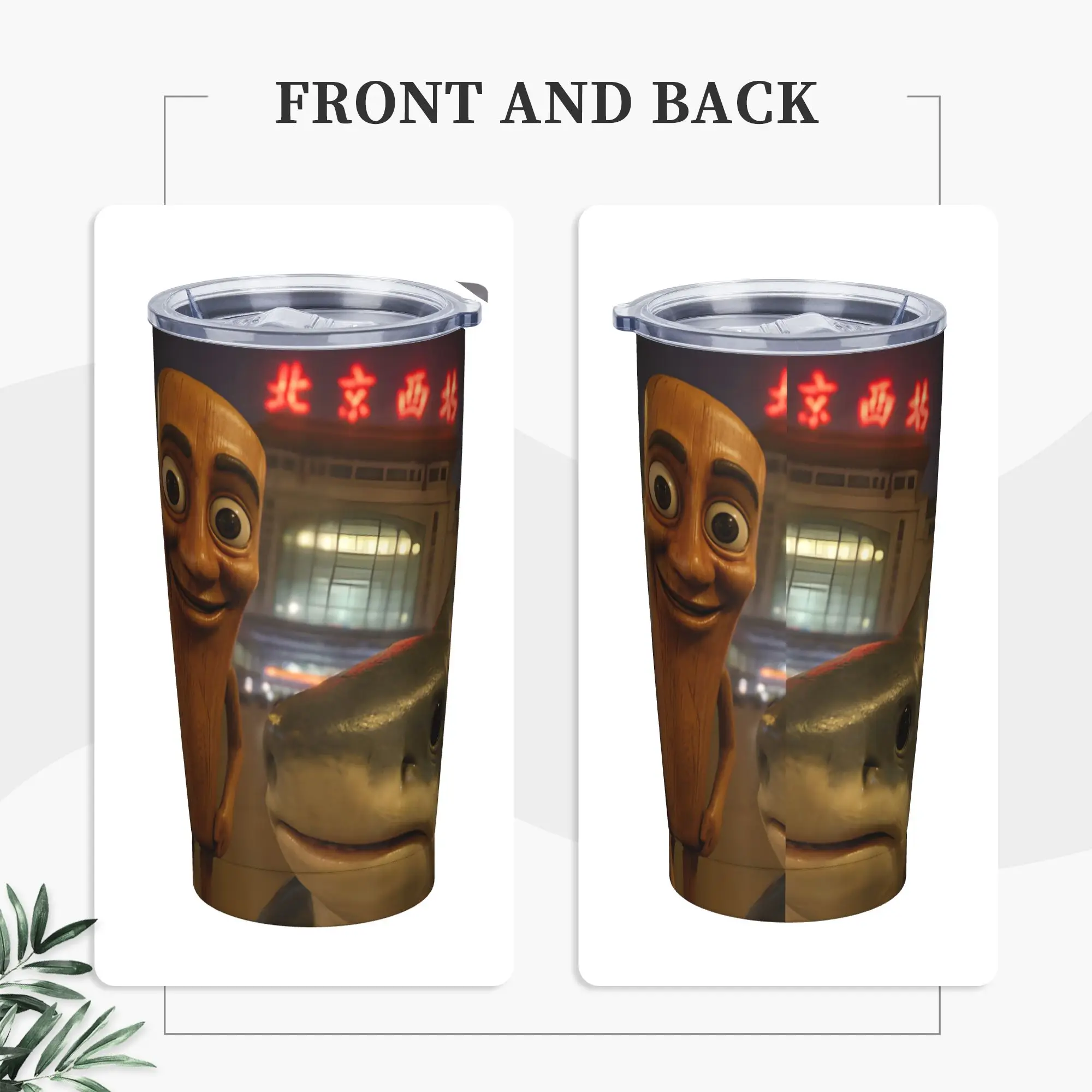 Tralalero Tralala Meme Tung Sahur Insulated Tumbler Straws Lid Italian Brainrot Stainless Steel Thermal Mug Drinks Cups, 20oz