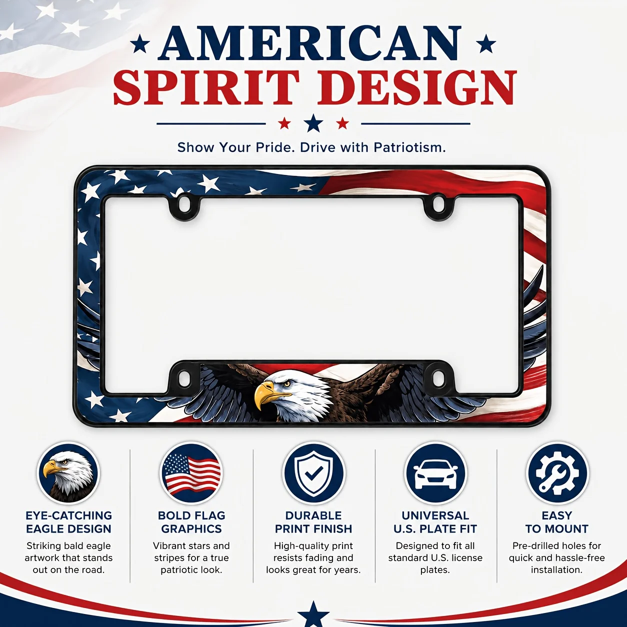 1pc Single Pack, Suitable for New Dual-Layer License Plate Frames in the U.S. Eagle Design license plate holder