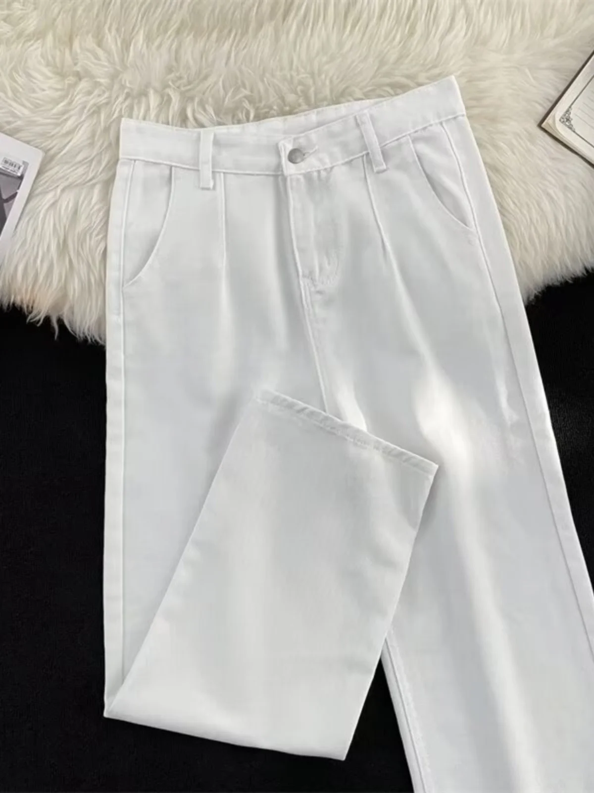 

American High Street White Jeans Men's Spring Autumn Trendy Straight Leg Loose Wide Leg Casual Pants Youth Faion