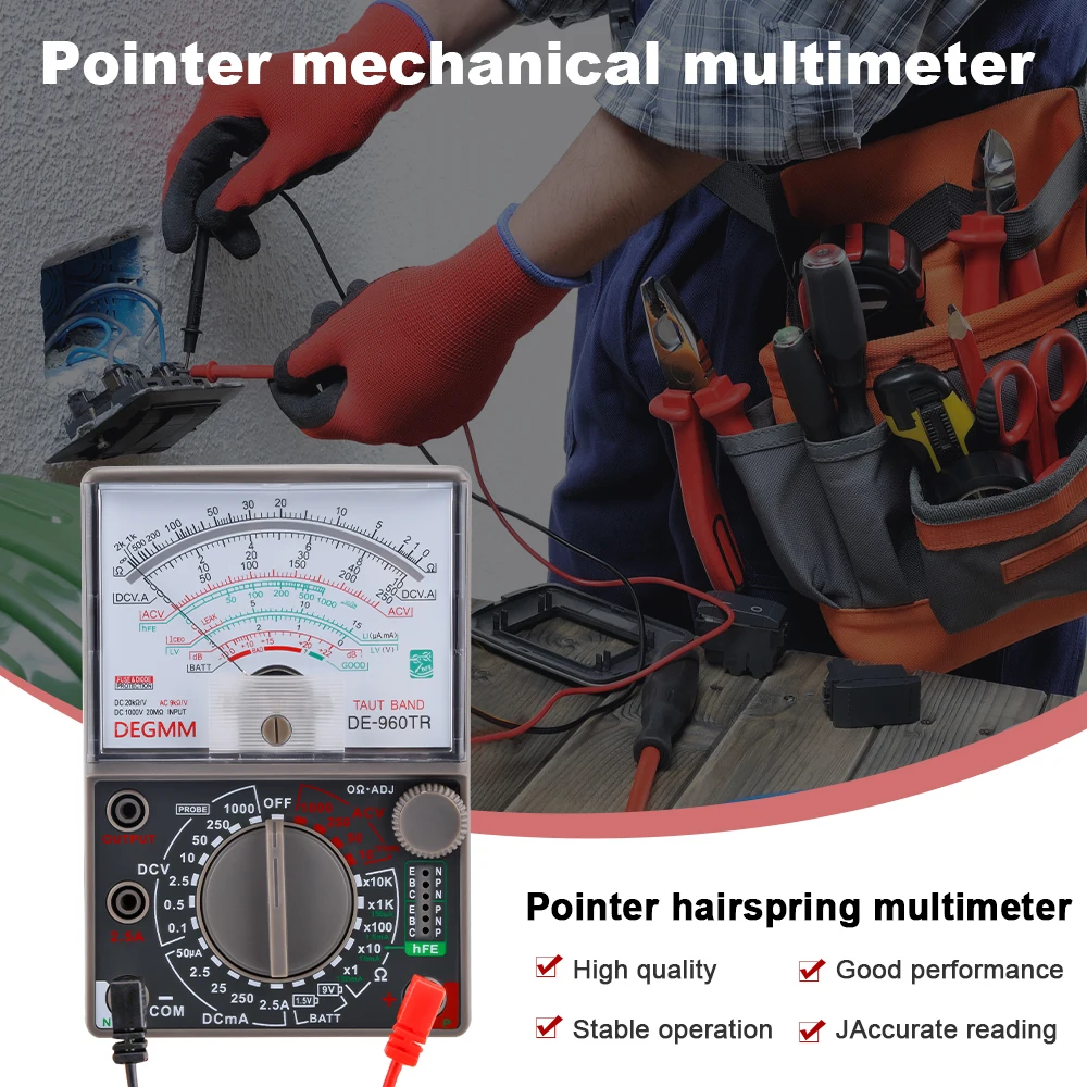 DE-960TR Pointer Mechanical Analog Multimeter Multi-Function AC/DC Volt Ohm Voltage Current Electrician Maintenance Test Meter